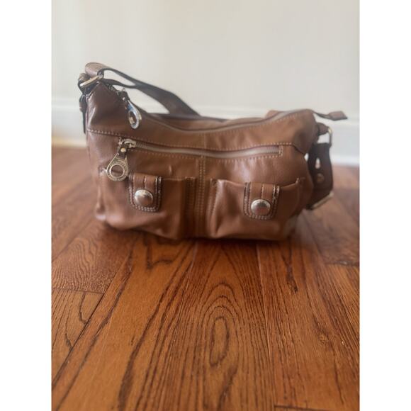 Franco Sarto Brown Faux Leather Handbag Purse Crossbody Shoulder Bag Pockets - Picture 11 of 16